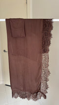 Dark Chocolate Brown Lace Modal Hijab & Matching Cap