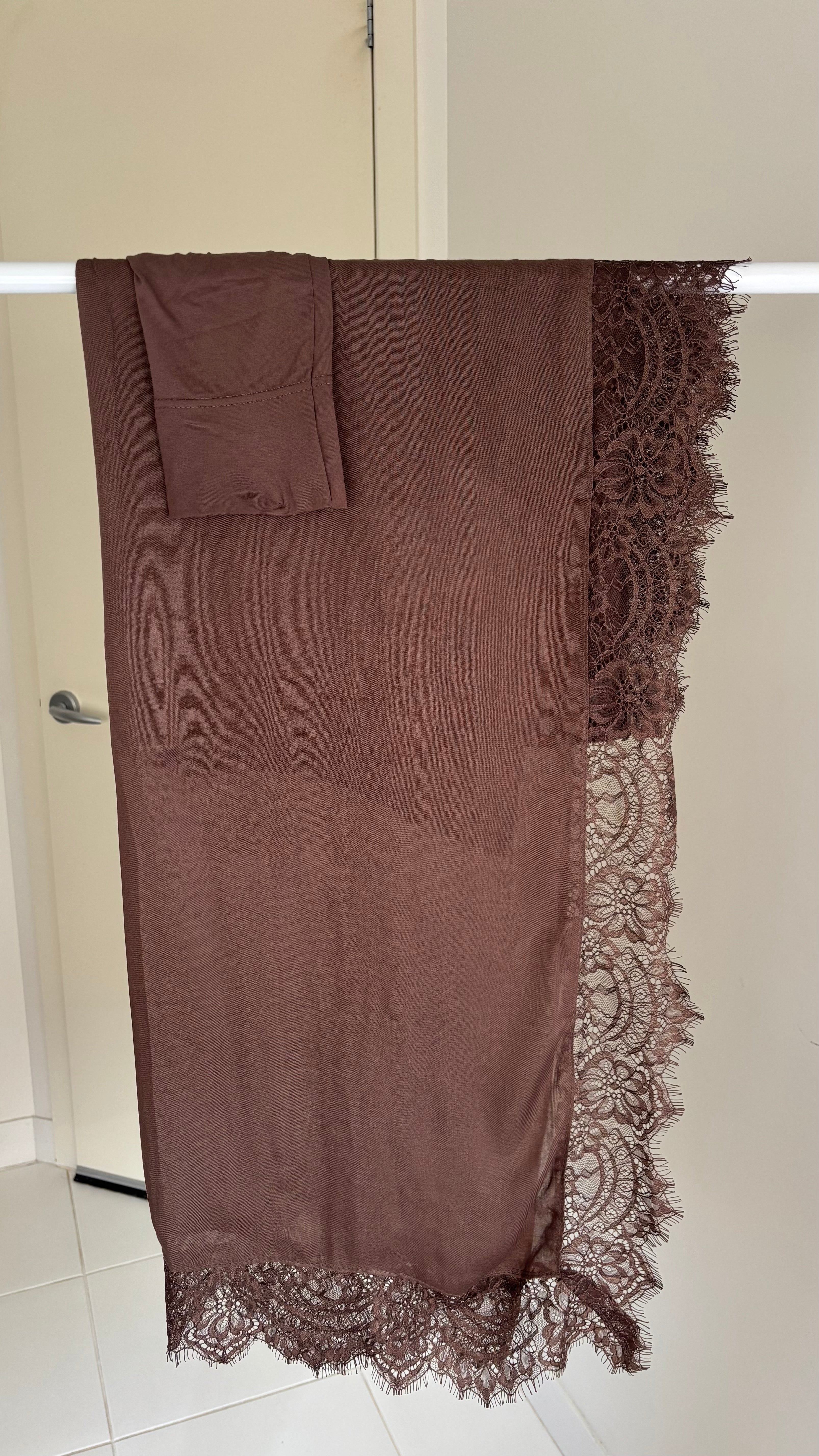 Dark Chocolate Brown Lace Modal Hijab & Matching Cap