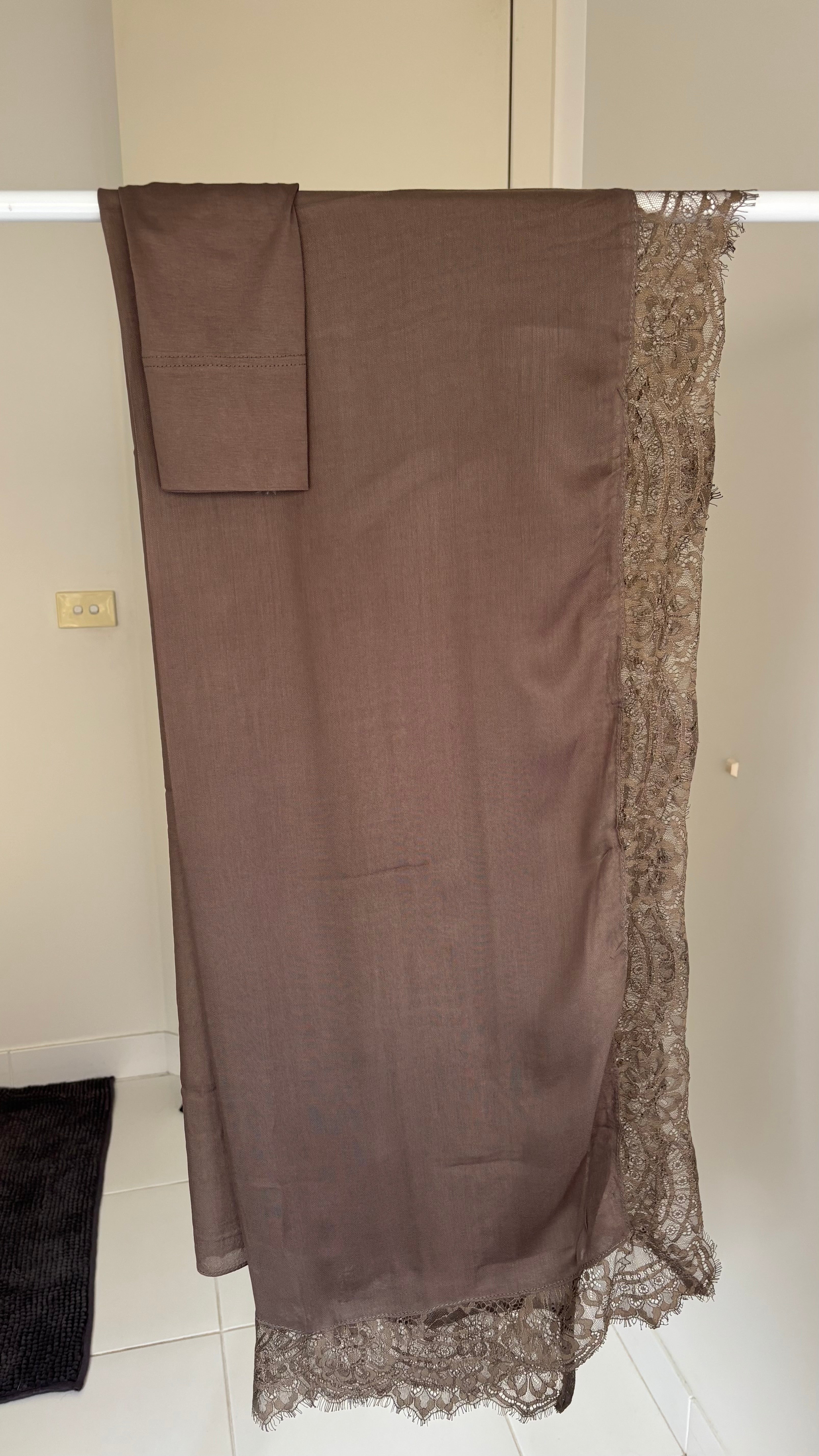 Dark Nude Lace Modal Hijab & Matching Cap