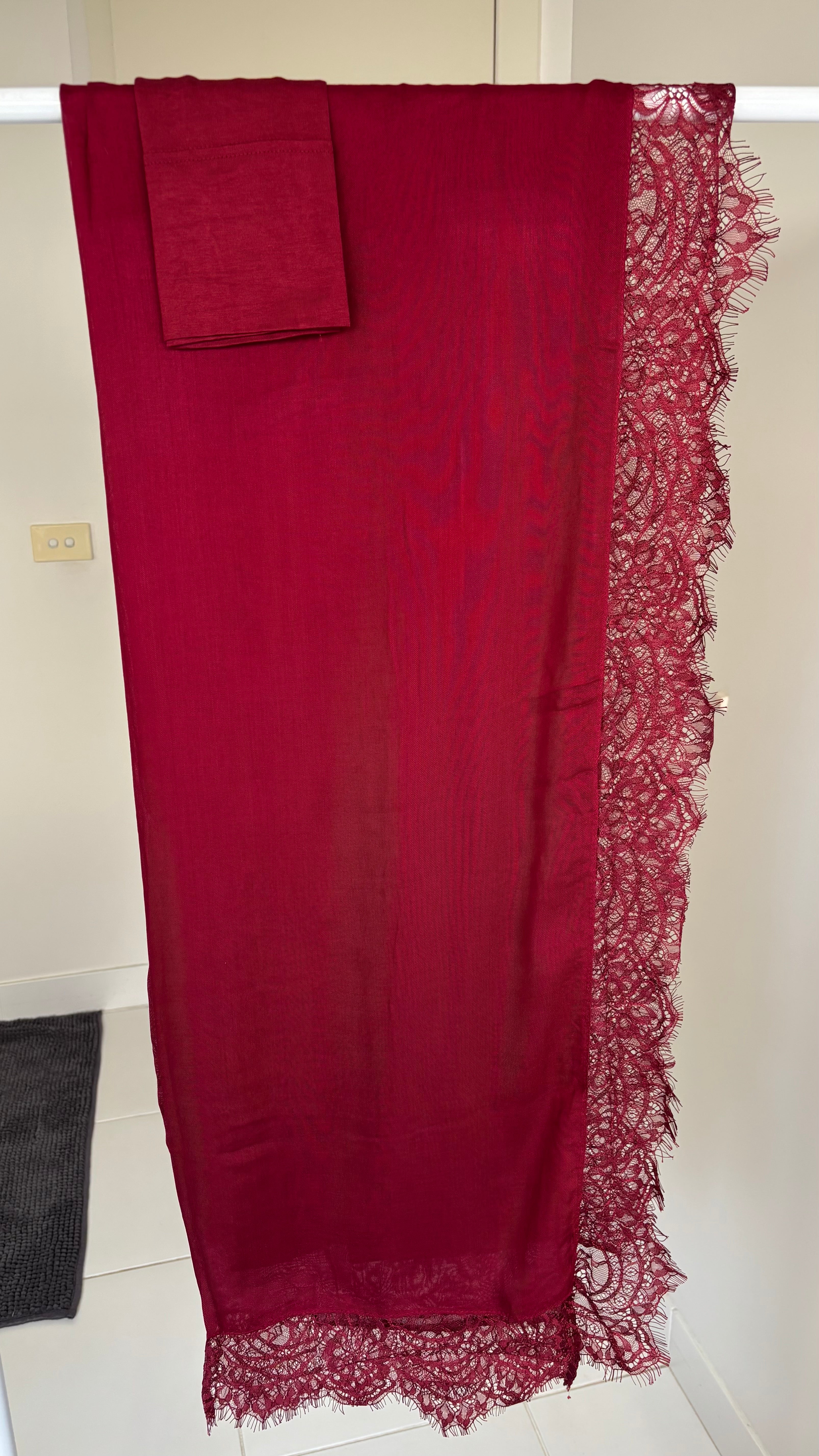 Light Burgundy Lace Modal Hijab & Matching Cap