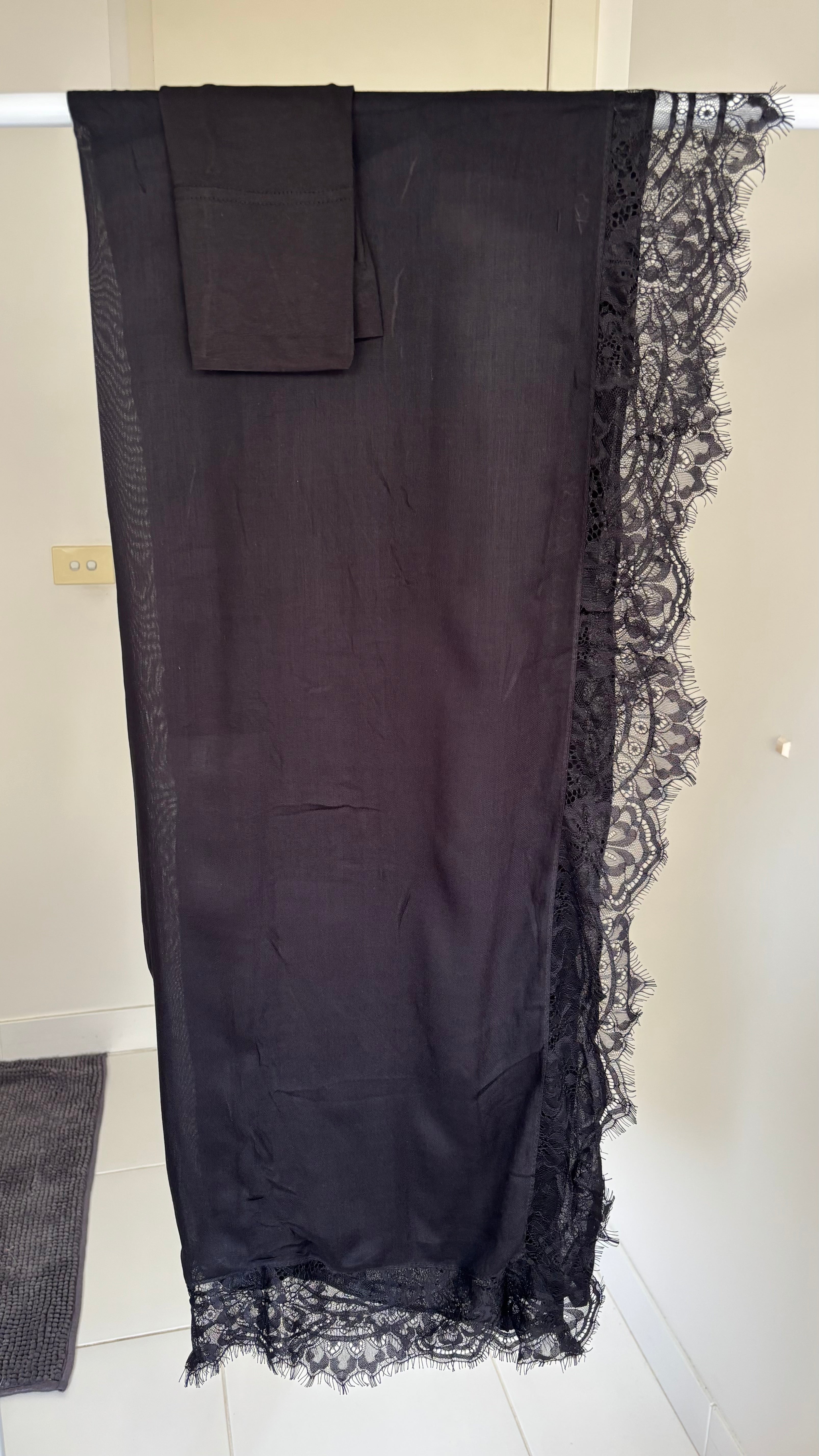 Midnight Black Lace Modal Hijab & Matching Cap