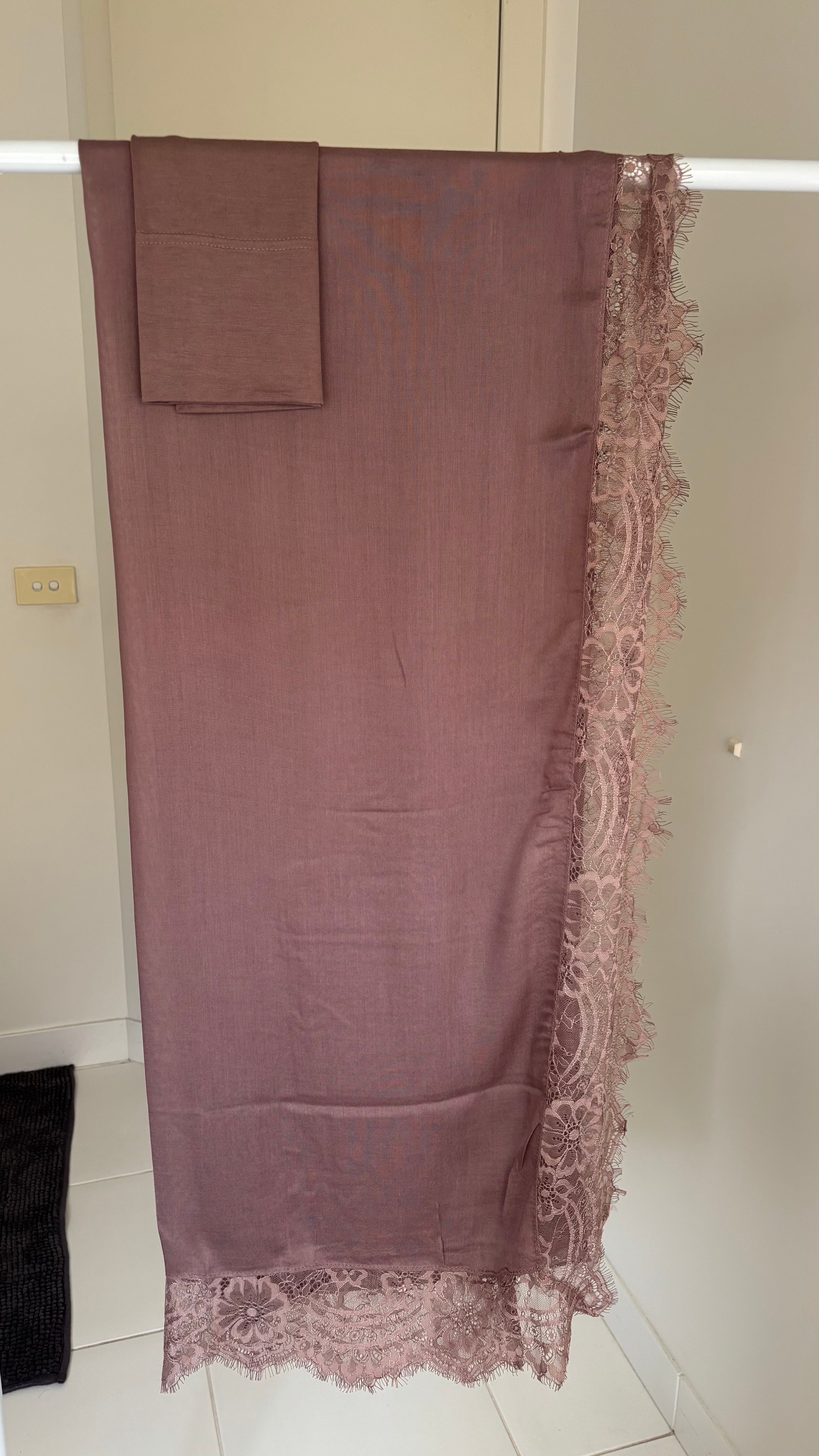 Mocha Brown Lace Modal Hijab & Matching Cap