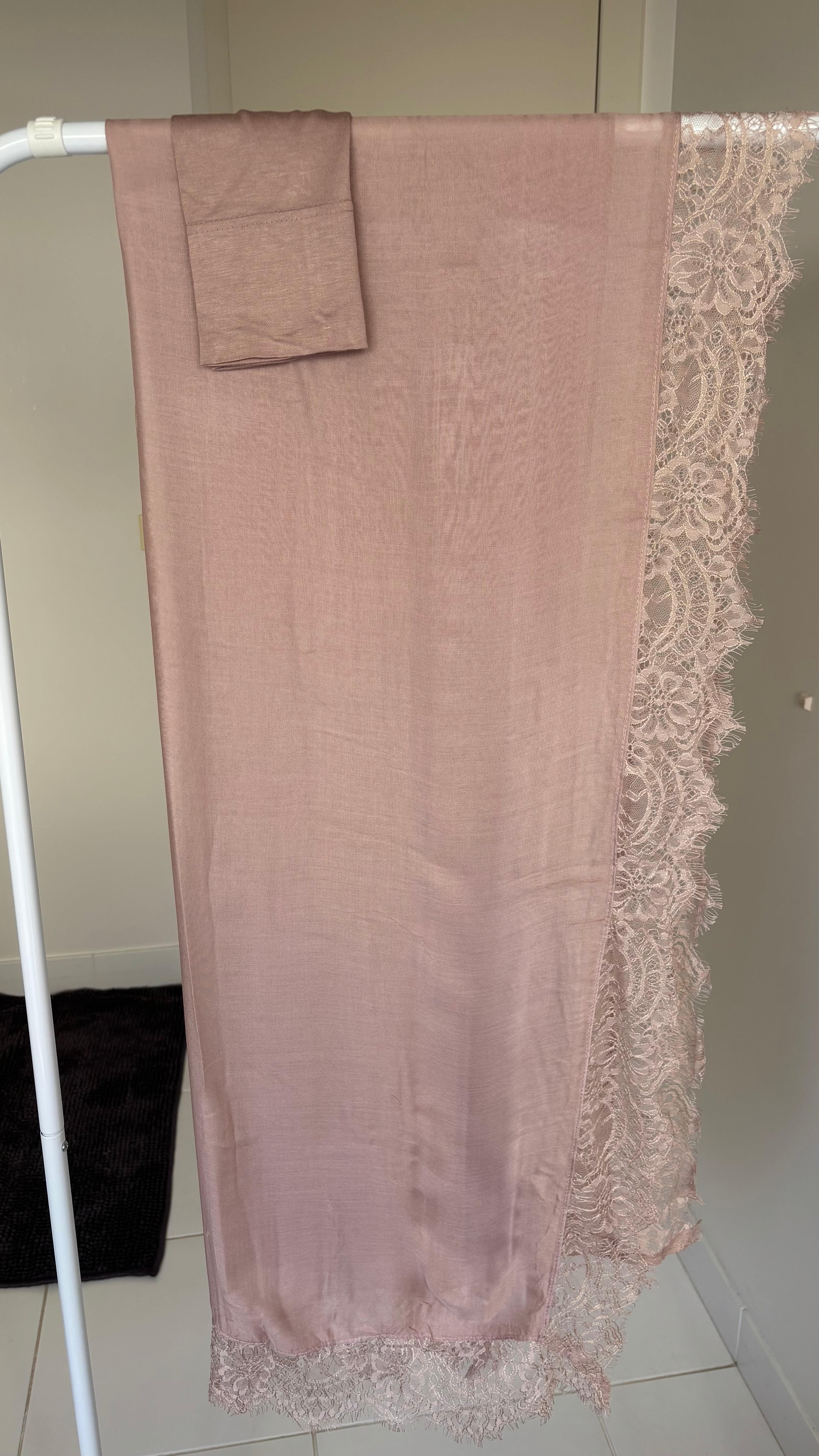 Mist Pink Lace Modal Hijab & Matching Cap